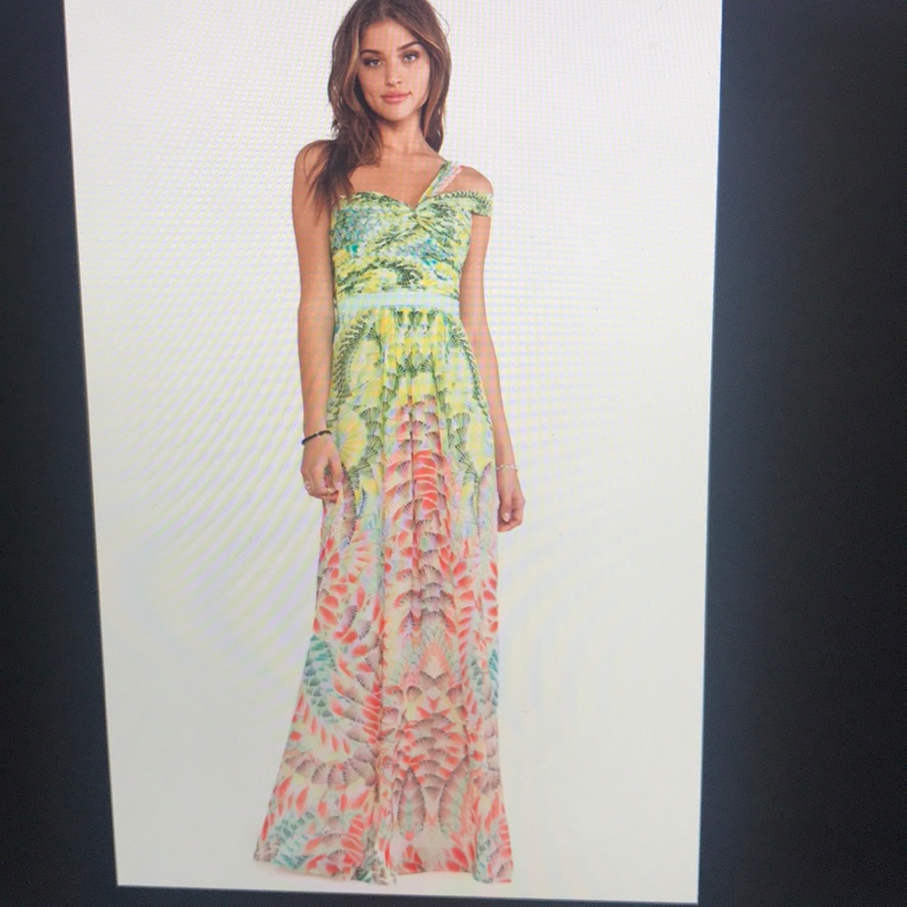 Green & Coral one shoulder maxi